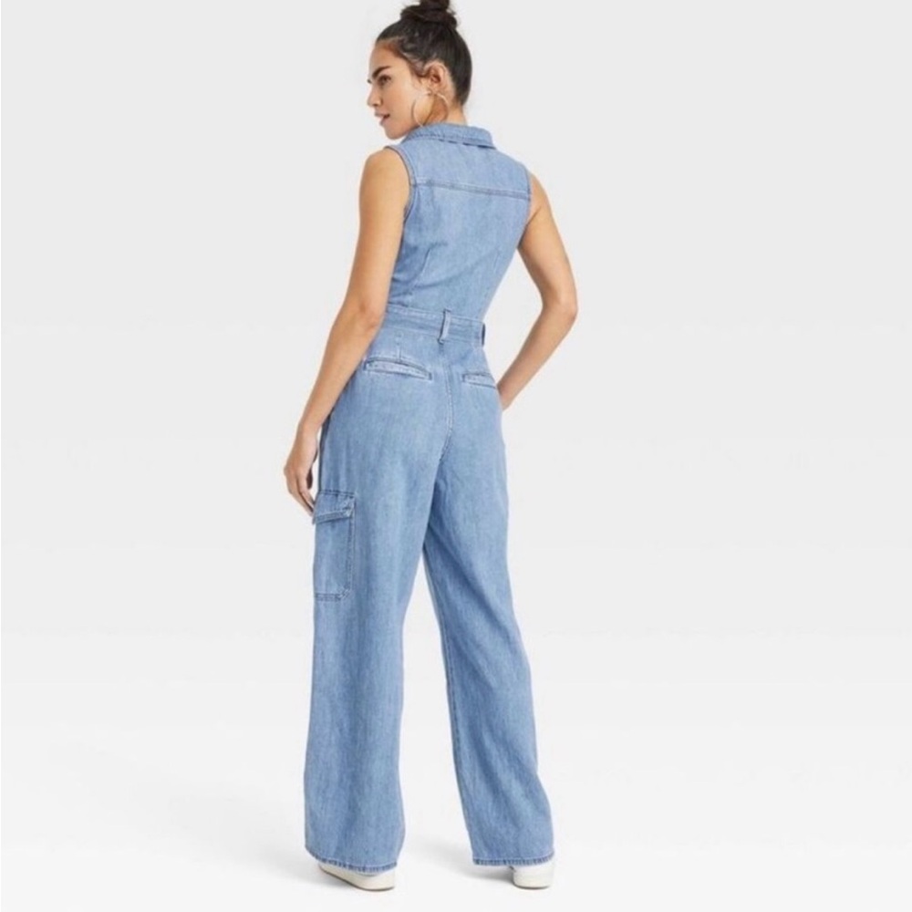 Universal Thread Light Blue Denim Cargo Jumpsuit - image 3